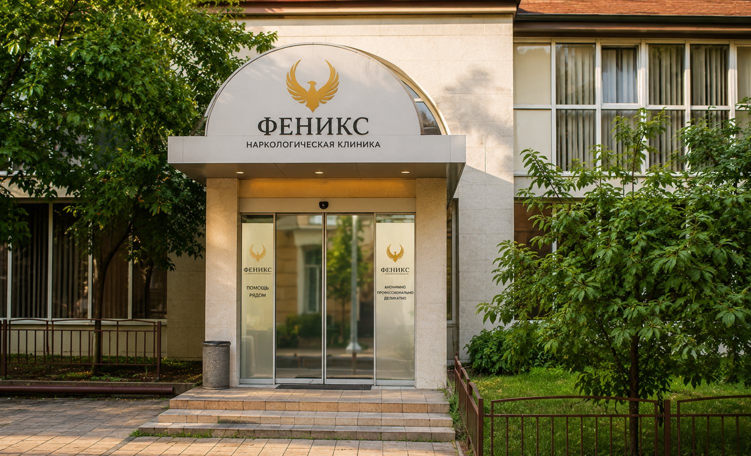 Вход в наркологическую клинику «Феникс» в Новодвинске
